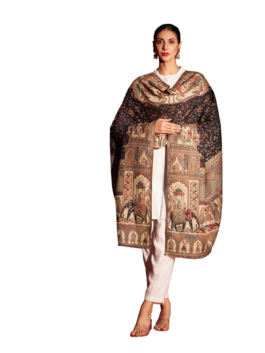 Women's Kani Mughal Kashmiri Royal Shawl with Exquisite Patterns, Woolen Wrap for Winter