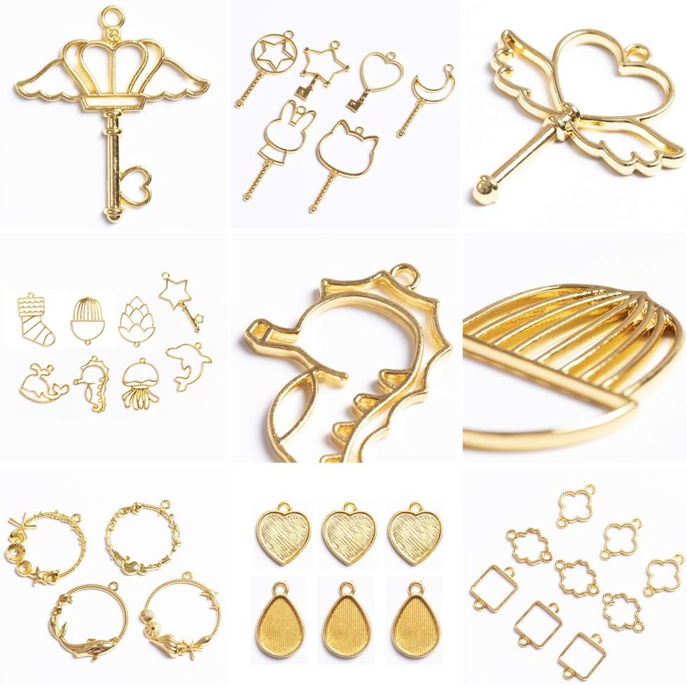 UV Resin Kit with Lamp + Dyes + Glitter + Bezels Christmas Halloween Unicorn Patterns + Tools for Jewelry Making Beginners, Crystal Clear Resin Craft, Liquid Pigment Solid Colors & Pearly Colors