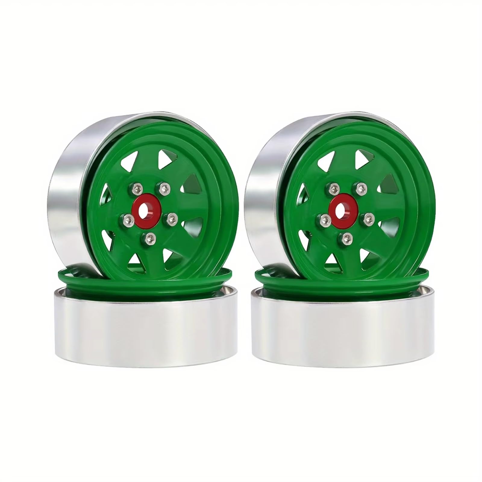 RC Beadlock Cerchi Ruota Per Axial Per SCX10 Per Capra Per TRX4 1/10 Cerchio Beadlock In Alluminio Da 1,9" Con Mozzo In Acciaio Stampato E Piatto Profondo Ricambi Auto RC(Green)