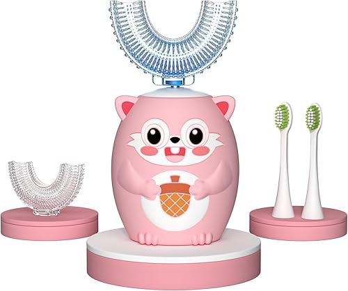 Cepillo de dientes eléctrico en forma de U para niños, cepillo de dientes para niños con 6 cabezales de cepillo suaves, cepillo de dientes sónico