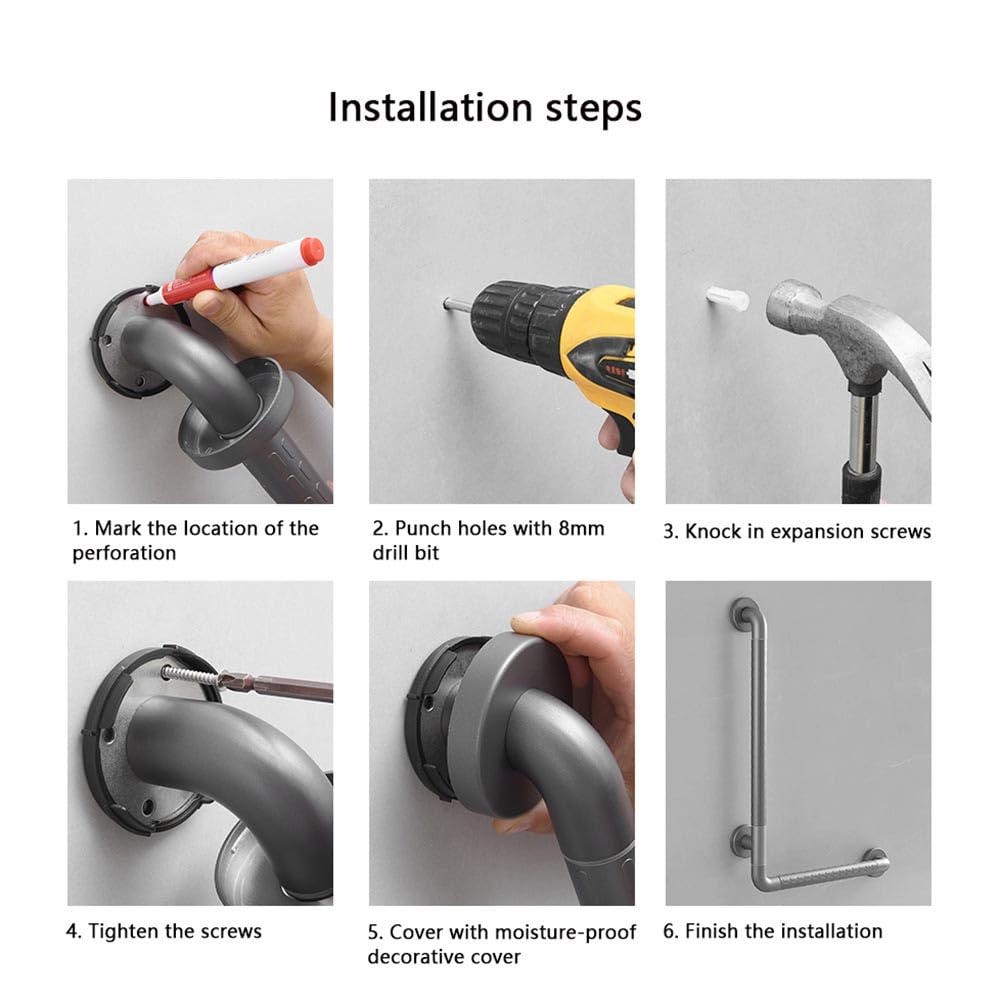 asideros para baño, Barras de Agarre de Seguridad for Baño con Acabado Chapado en Plástico Barra de Agarre for Ducha de Acero Inoxidable de 135 Grados Pasamanos for Inodoro Manija de Bañera Antidesliz