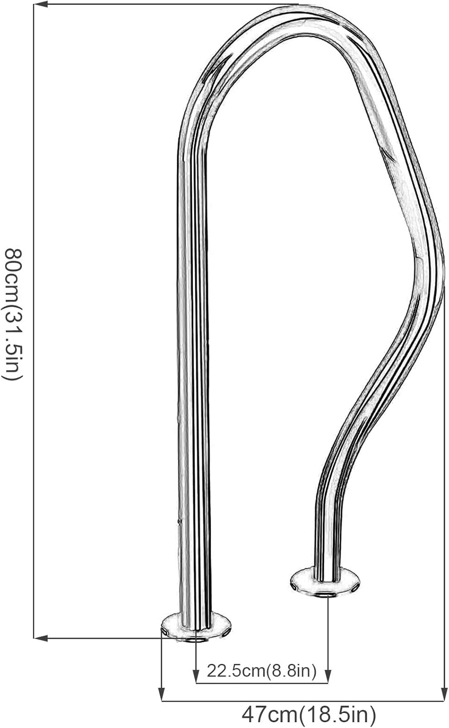 Swimming Pool Safety Hand Rail Pool Handrail 304 Stainless Steel Handle Easy Mount Hand Grab Rail Suitable for Swimming Pool, Sloped Entry, Spa, Water Park(1pcs)