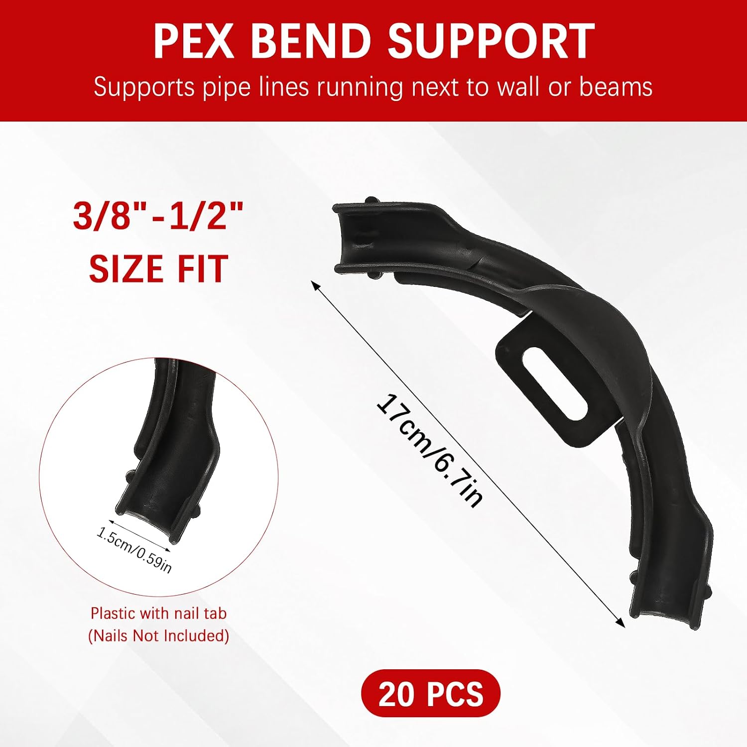 20 Pcs 3/8" - 1/2" Pex 90 Degree Elbow Plastic Tubing Bend Support Black Pex Fittings Pex Clamps Tube Holder 1/2 Inch