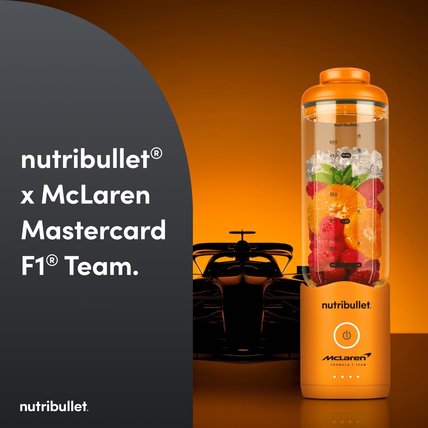 nutribullet Flex - Licuadora portátil en colaboración con McLaren Formula 1 Team & Mastercard - Naranja papaya - 600 ml de alta capacidad - Licuadora de viaje compacta con cuchillas desmontables e
