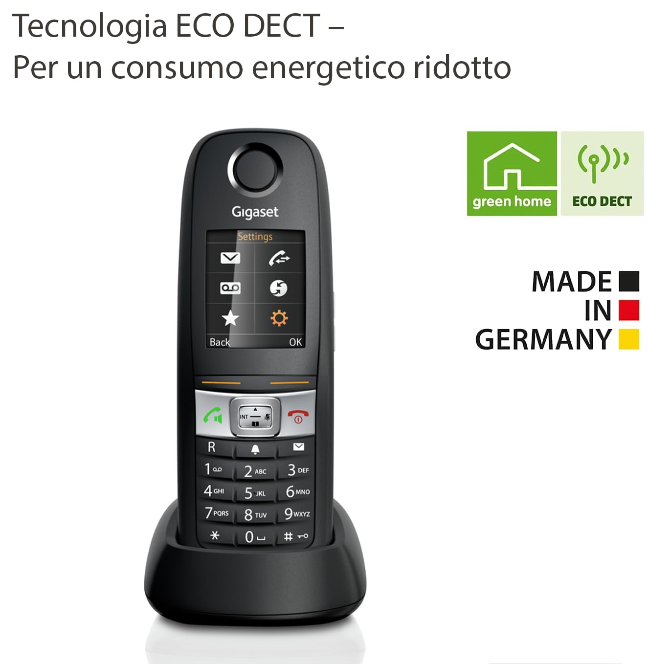 Gigaset E630HX - DECT Telefono Aggiuntivo Cordless - Protezione da urti, Sporco e Spruzzi, Nero [Compatibile in IT, DE, FR, NL, AUT, CHE] [Senza Base]
