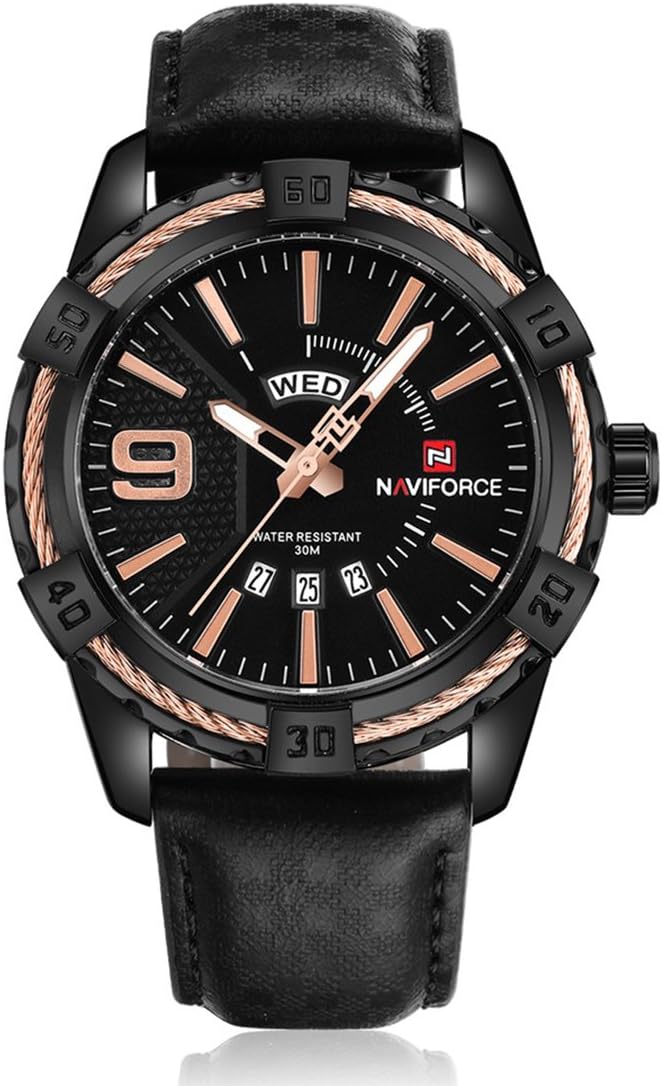 NAVIFORCE Crisp Rose Gold & Black Belt Wrist Watch for Men (NF9117L_B/RG)