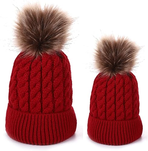 Miniatura 2 de 2 gorros para padres e hijos, para madre e hijahijo, gorro de punto cálido para invierno