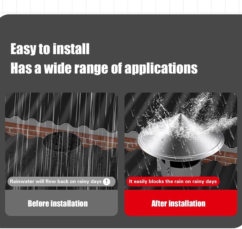 201 Stainless Steel Chimney Cap Round Roof Pipe Cover Fireplace Chimney Caps Cone Top Chimney Rain Caps Furnace Vent for Bathroom Kitchen Exhaust Duct(160mm/6.29in)