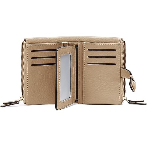 AOXONEL Small Wallets for Women Bifold Rfid Womens Wallet Billfold Ladies Leather Wallet,Trifold Card Holder with Double Zipper Coin Pocket (Apricot)