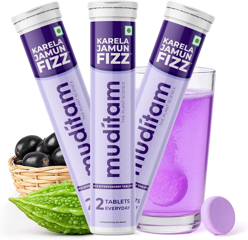 Muditam Ayurveda Karela Jamun Fizz-60 Tablets | Ideal For 30 Days (Karela Jamun Juice) | Helps in High Sugar Condition | Promotes Healthy Glucose Levels | Boosts Digestive Health