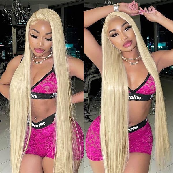 GZX 26 Inch 613 Lace Front Wig Human Hair 13X4 Blonde Straight HD Transparent Lace Frontal Wigs Human Hair Pre Plucked with Baby Hair 180% Density Blonde Glueless Wigs Human Hair - Image 8