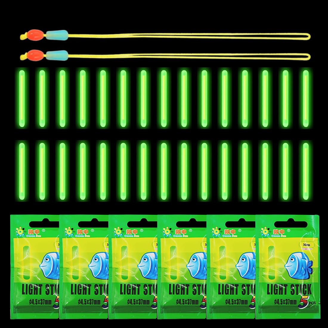 WUSJCOF Luz de Pesca Nocturna, Barras Luminosas Fluorescentes para Cañas de Pescar, Accesorios Duraderos para Pesca Nocturna, Barras de Luz Verde (30 Piezas)