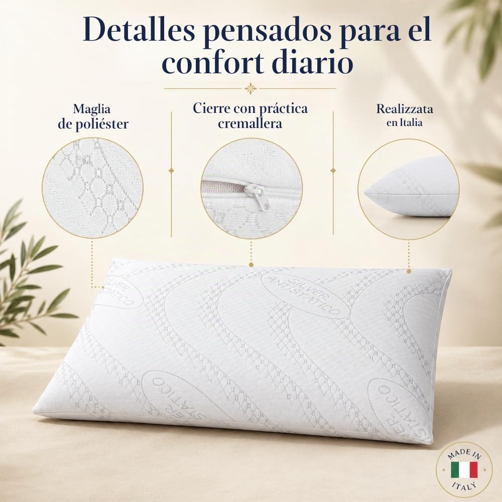 DREAM HAVEN Almohada Cervical baja (8 cm) de espuma viscoelástica, hipoalergénica, antiácaros