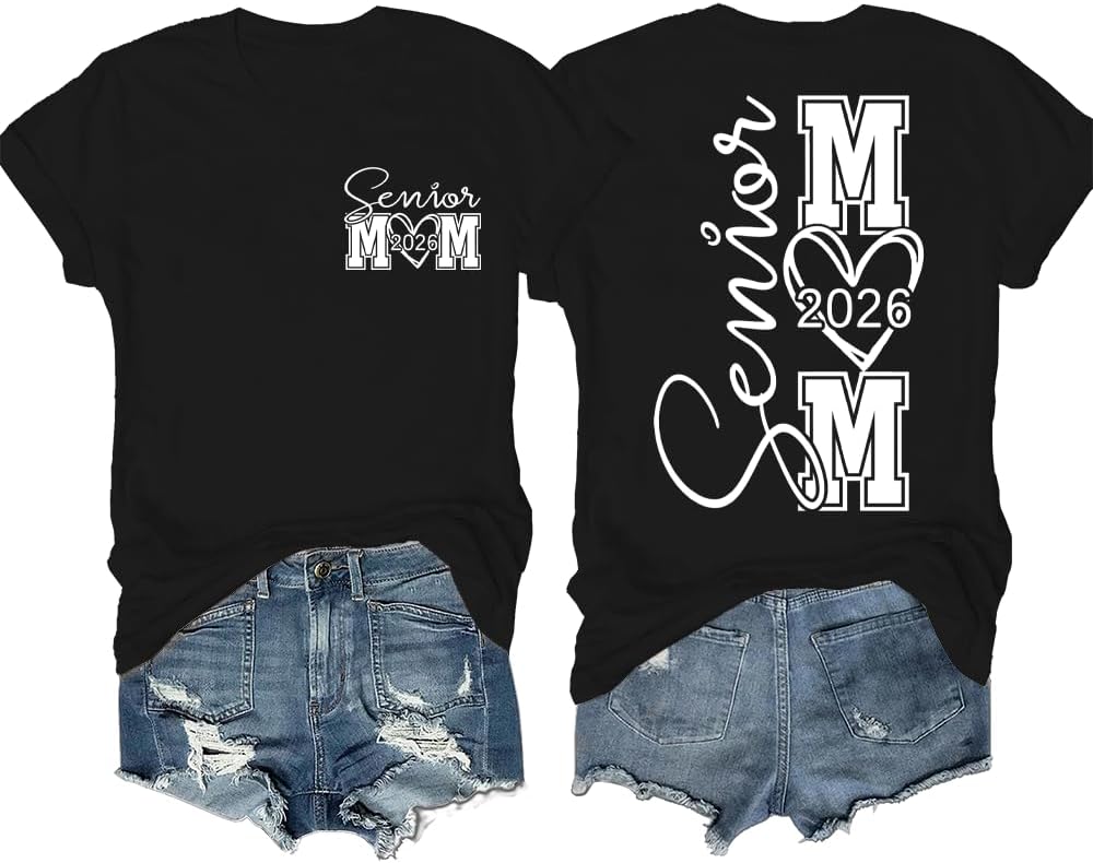 Senior Mom 2026 Shirt V Neck Senior Mom Shirts Class of 2026 Graduate Mama Tshirt Funny Two Sided Graphic Tees Tops