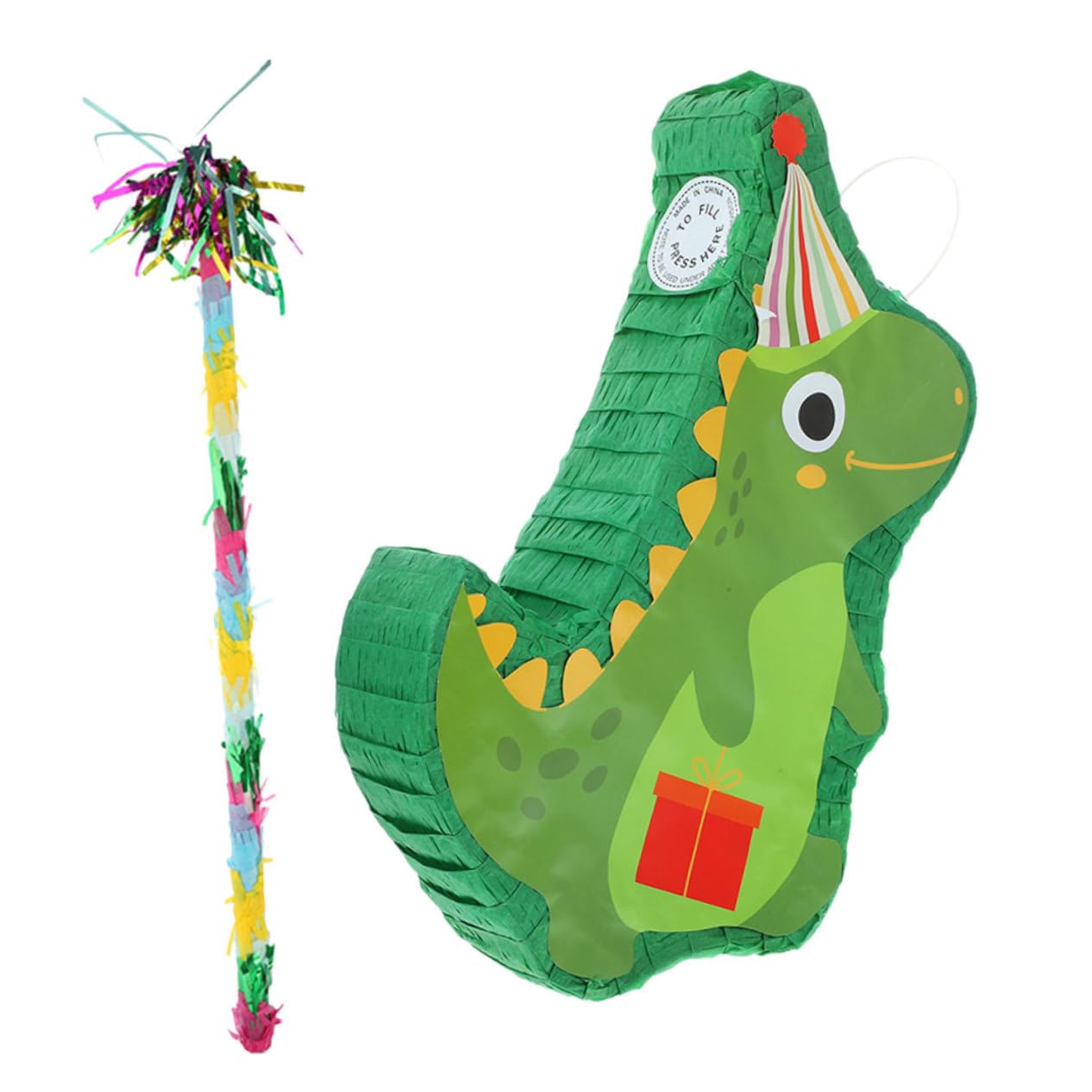 UPKOCH Piñata de Dinosaurio de Papel para Fiesta de Cumpleaños y Navidad, Contenedor de Dulces Colgante Palo, Adorno Divertido para Celebración