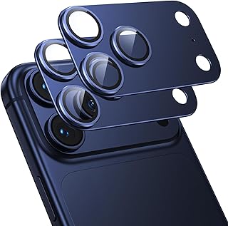 PRODELI For iPhone 17 Pro 専用 カメラフィルム アルミ合金製+AR高透過率 一体型 耐衝撃 硬度9H キズ防止 高透過率 防爆裂 気泡ゼロ 強化ガラス 露出オーバー防止 アイフォン 17 プロ 用 レンズ 保護フィルム (ダークブルー/2枚入り)