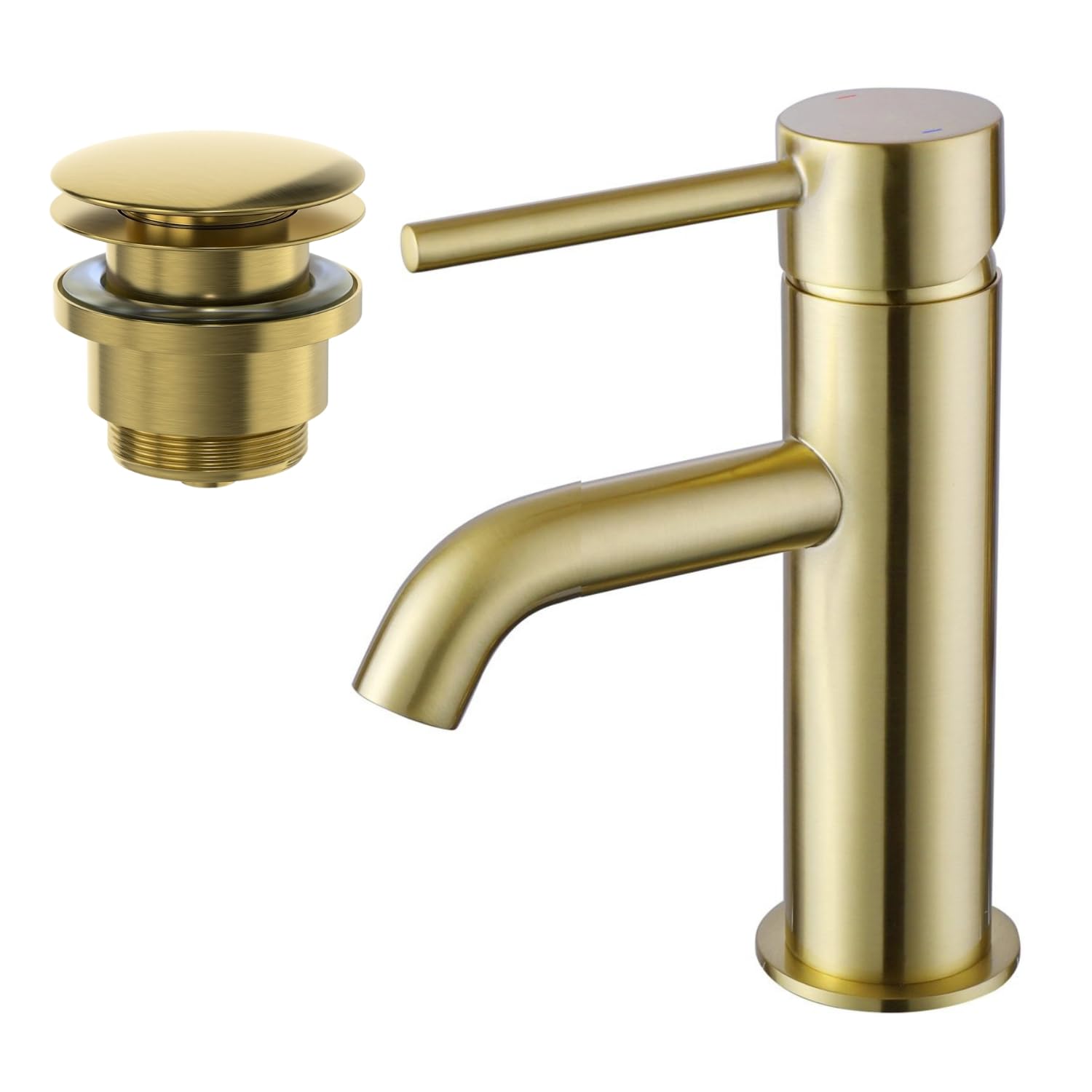 Architeckt Brushed Brass Architeckt® Boden Bathroom Cloakroom Basin Sink Mixer Tap And Waste Set Deck Mounted Round Single Lever Handle Modern,