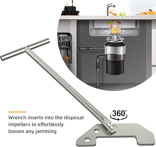 Miniatura 4 de woiron Llave de desatascamiento para triturador de basura, herramienta de eliminación de basura plateada, llave de eliminación de basura para