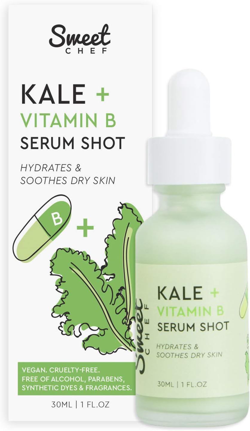 Sweet Chef Kale + Vitamin B Serum Shot - Hydrating Antioxidant-Rich Facial Serum with Vitamin B + Aloe Vera for Moisturizing + Soothes Dry Skin for a Radiant Glow - Vegan (30ml / 1 fl oz)