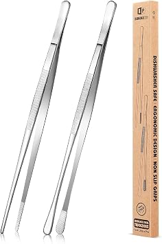 BUNDLEPRO Kitchen Tweezers Tongs with Precision Serrated Tips, 2 Pcs, 12