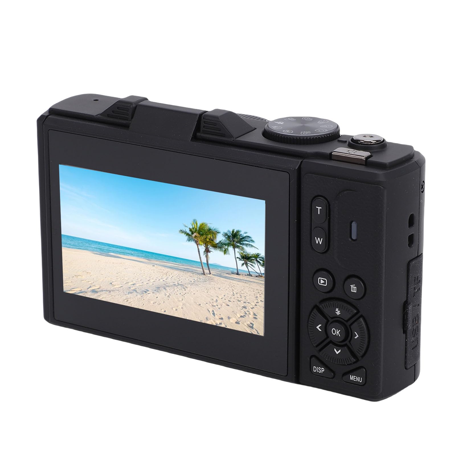 Dpofirs Fotocamera Digitale retrò 5K, Fotocamera Compatta con Messa a Fuoco Automatica Zoom 18X con Schermo Ribaltabile da 3 Pollici, Videocamera retrò da 75 MP Anti-vibrazione, Supporto (BLACK)