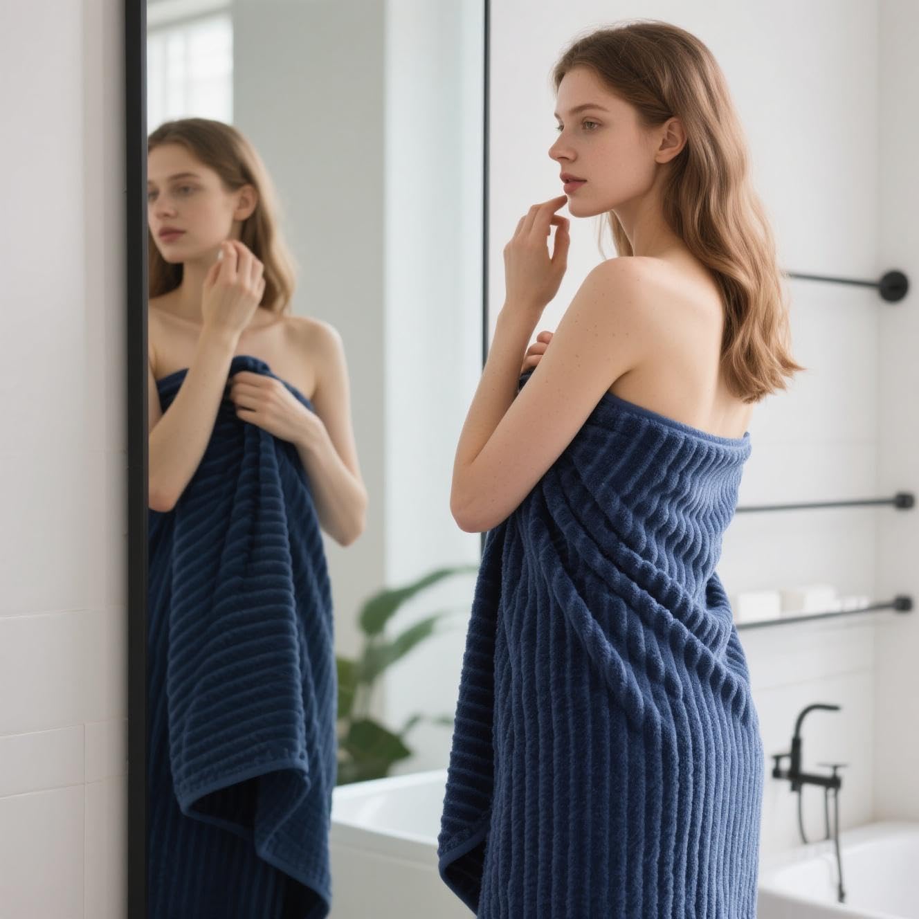 Extra Large Bath Towel Set of 6 (40"x80"),Oversized Bath Sheet Super Soft Highly Absorbent Microfibers Quick Dry Luxury Shower Towel for Bathroom Spa Gym Hotel Yoga(Navy Blue, 6Piece) - Image 6