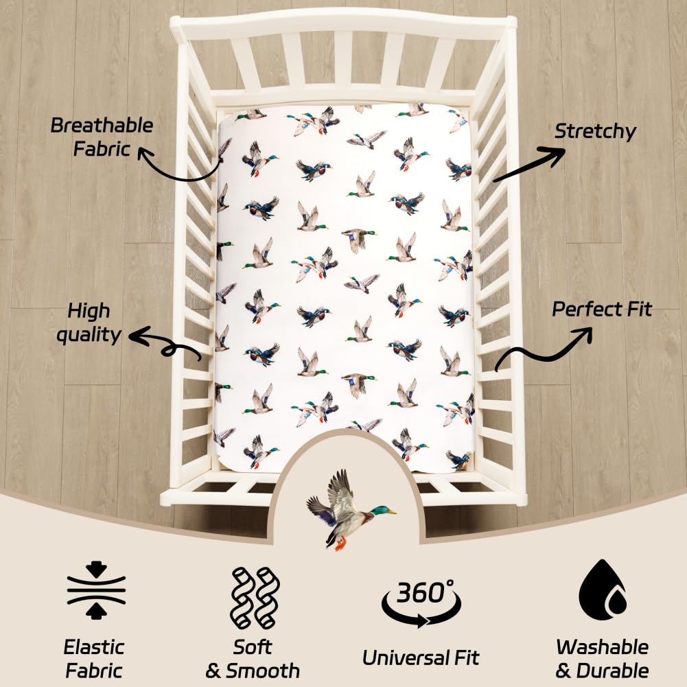 Wild Duck Hunting Hunter Baby Changing Pad Cover Sheets For Boy Girl 32''x16'' Mallard Duck Reeds Feathers Unisex Fitted Changing Table Sheets Wild Animal Soft Breathable Baby Change Table Mats