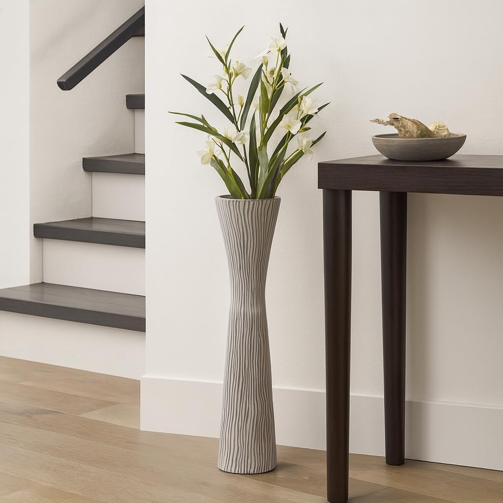 Decorative Tall Ceramic Vase for Living Room Decor - Modern Glam Flower Vase for House Entryway, Bedroom, and Office Display - Ideal Home Accent for Floor or Table Styling - 31", White & Black
