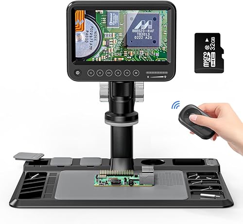 Microscopio digital IPS de 7 pulgadas 1600X, microscopio de soldadura Ashfly con estación de soldadura Pro, lupa de monedas de 12 MP con control
