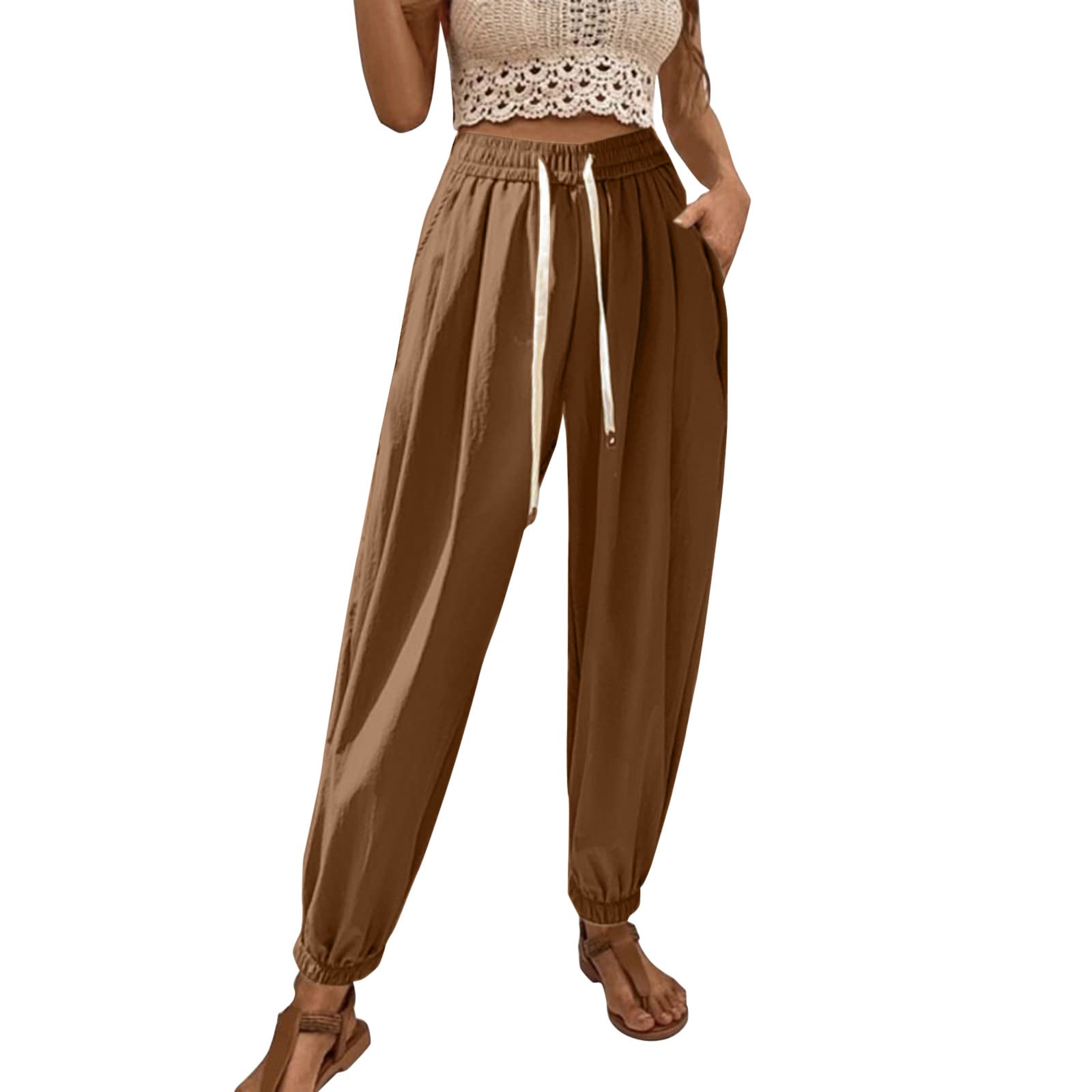 RONGXI Athletic Sweatpants for Women Solid Color Casual Quick Drying Yoga Pants Wide Leg Women Pants Sets Outfits Casual Orange