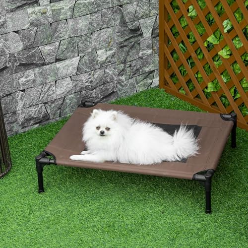 PawHut Hundebett Hundeliege Outdoor Katzenbett Haustierbett Schlafplatz Stahl 600D Oxford-Gewebe Braun 76 x 61 x 18 cm