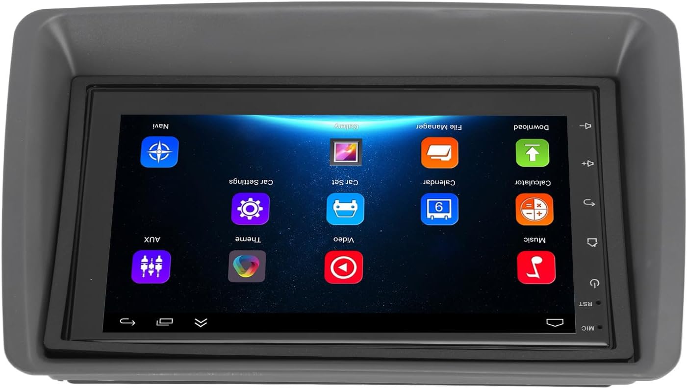 EIMSOAH 7in HD Carplay Screen displaying the main Android user interface with various app icons like Music, Video, Car-Set, Navigation, and AUX.