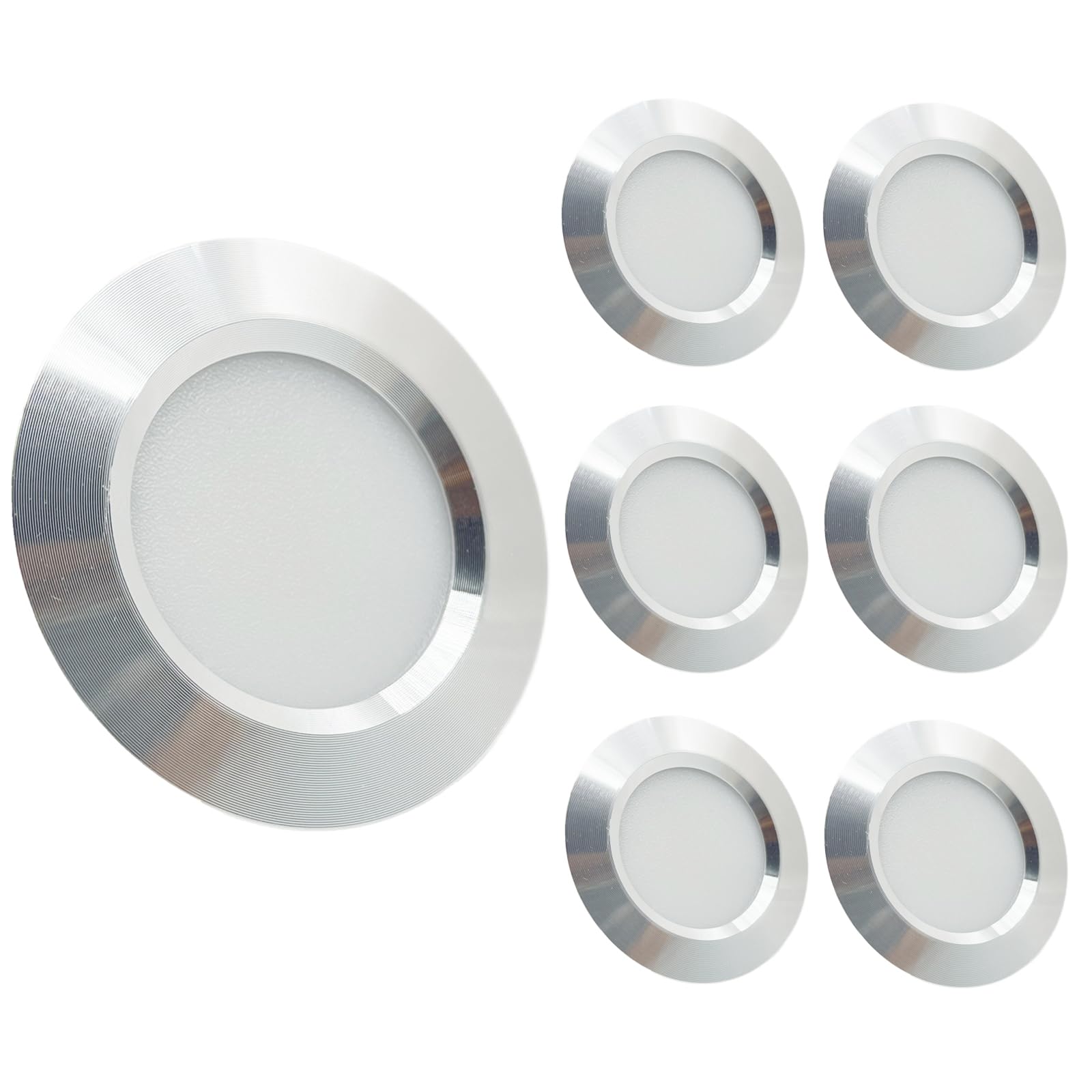 Sepzlly 12V Campervan Lights 6PCS 3W LED Roof Downlight Camper Van Recessed Mount Ceiling Light 6000K Cool White Dimmable Ultra-Slim Spot Lights Motorhome Light Bulb for Boat Yacht Cabin (Silver)