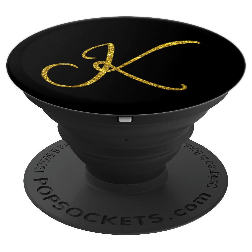 Letter K Initial Grip. Golden Cursive Monogram PopSockets PopGrip: Swappable Grip for Phones & Tablets