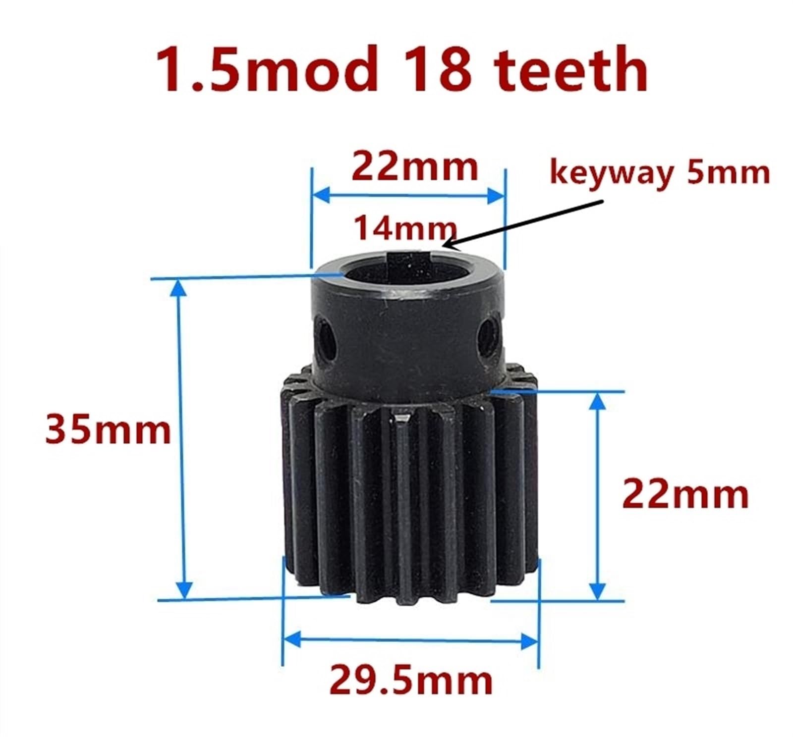 Bevel Gear Pinion Hardware Mechanical 1pcs Spur Gear Pinion 18T 1.5 Mod Gear Rack Bore 14mm Keyway 5mm Steel CNC Rack and Pinion