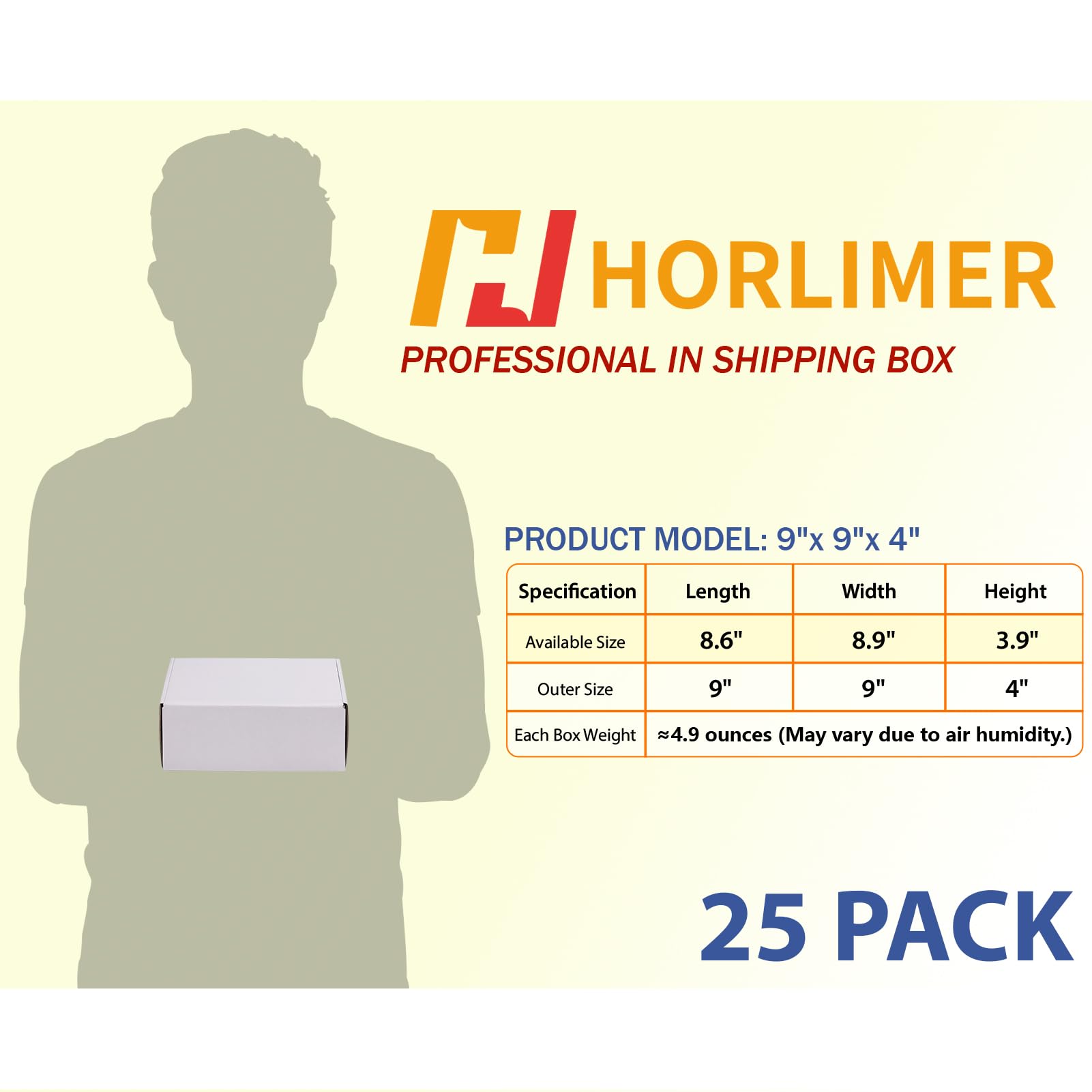 HORLIMER Juego de 25 cajas de envío de 22,8 x 22,8 x 10,16 cm, cartón corrugado blanco
