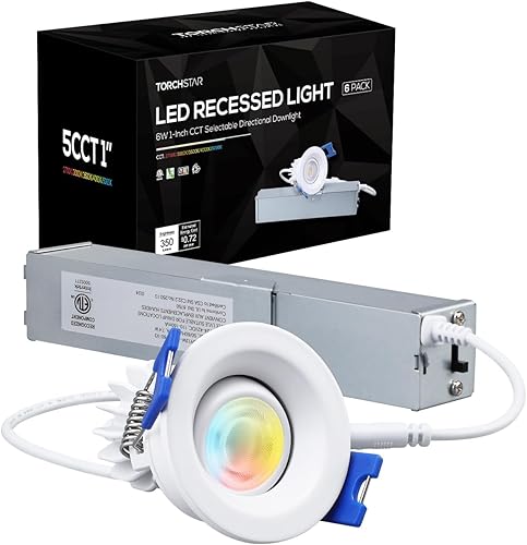 Miniatura 8 de TORCHSTAR 5CCT - Luz LED empotrable con cardán de 2 pulgadas con caja de conexiones, deflector profundo antirreflejo, 8 W CRI90 regulable giratorio