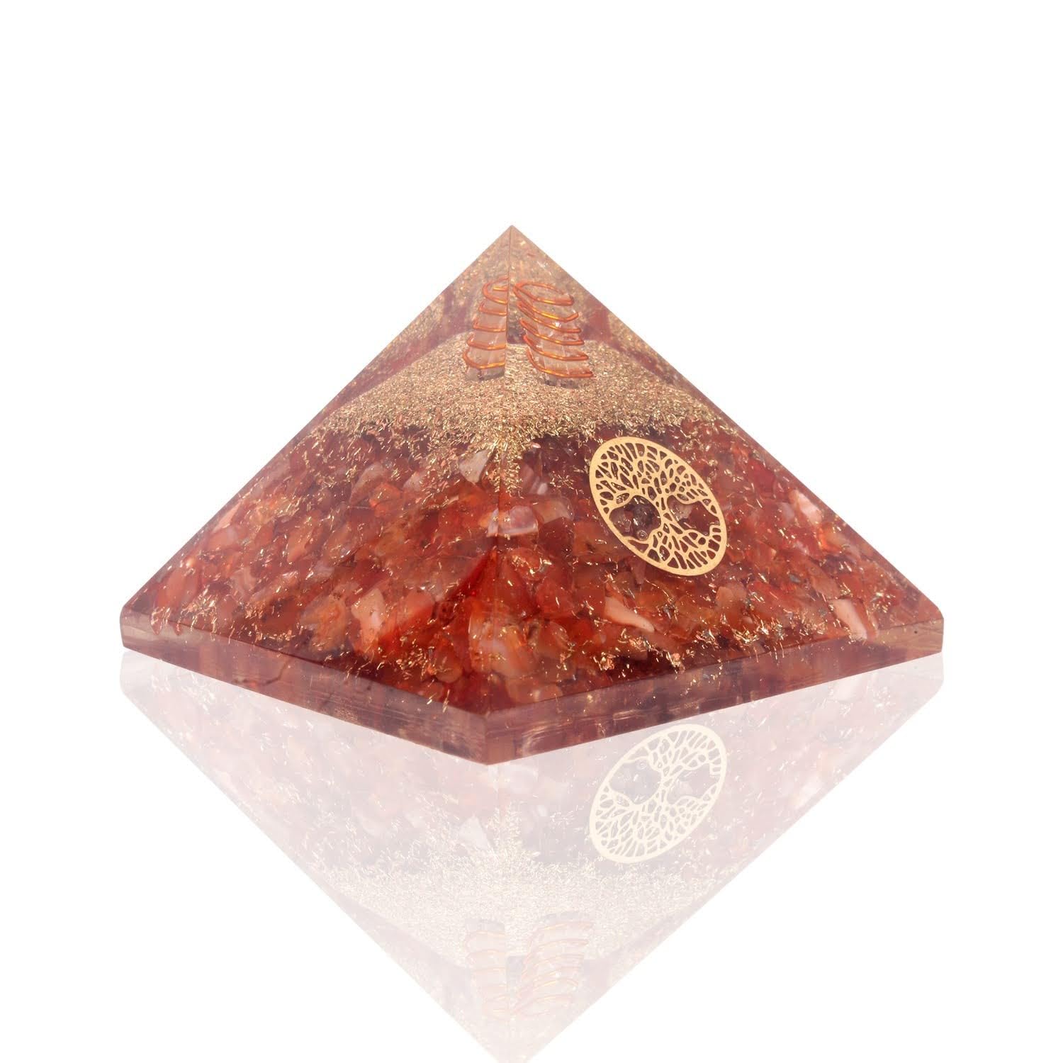 Carnelian Crystal Pyramid -Orgone Pyramid -Positive Energy and Balance Handmade orgonite Pyramid - Reiki Charged Tree of Life(Carnelian)