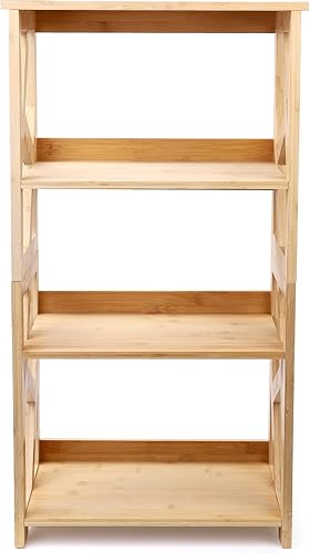 Miniatura 4 de Hedume Librería, estantería abierta de 3 niveles, estantería pequeña de bambú, estantería natural de bambú, organizador de libros, estante abierto,