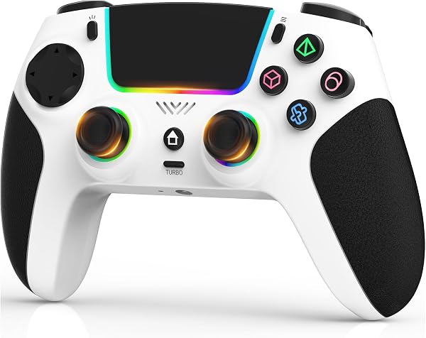 SFGSUP Wireless Controller for PS5/PC/MAC/iOS/Android/Steam Deck, With Hall Effect Joystick&Trigger/8 RGB Lighting/Turbo/Dual Vibration/Programmable/Headset Jack/Touchpad/1500 mAh Battery, White&Black - 1