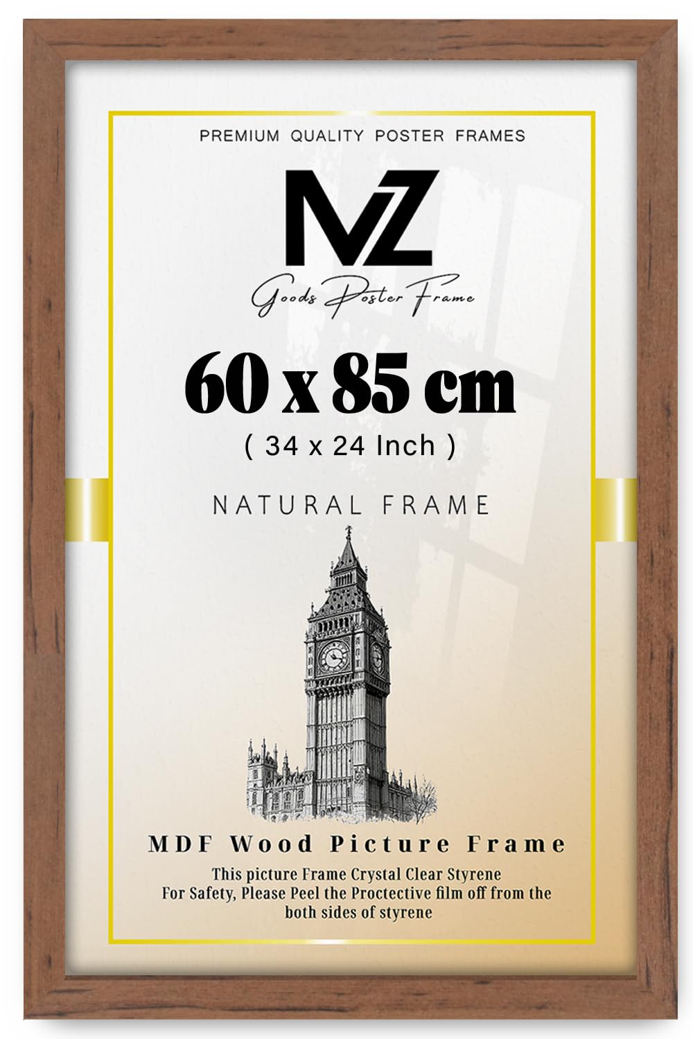 Mz Goods Walnut | Mdf Poster Frame (60 X 85 Cm) 60 For Travel Memories, Sketches & Wall Interiors, Premium Finish, Secure Hanging Hooks For Display [ ]