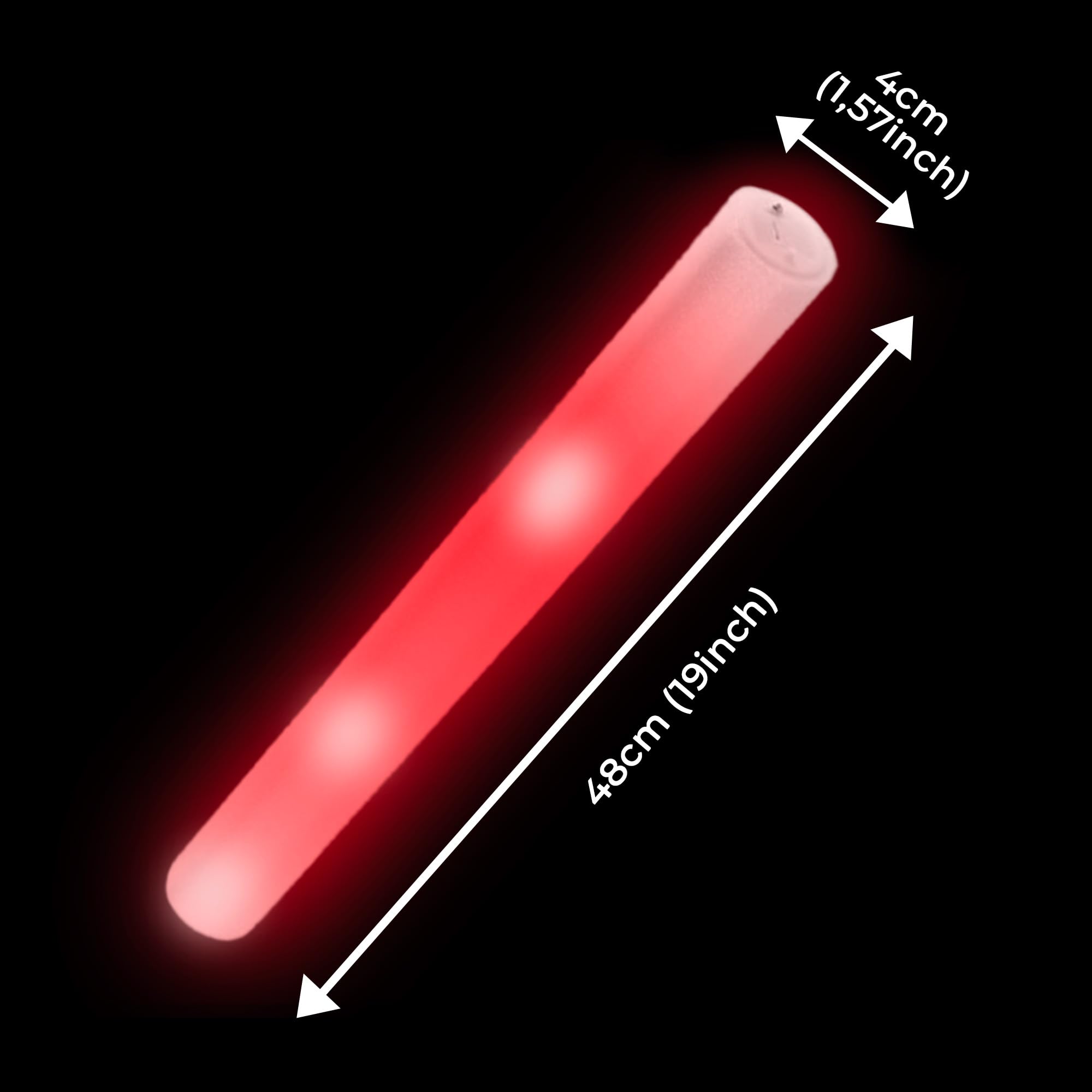France Effect 250 Bâtons lumineux en mousse 48cm | Tap Tap mousse LED colorés, 3 modes de clignotement | Idéal pour les événements et fêtes (Rouge)