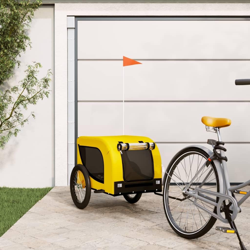 Artykuły dla zwierząt Przyczepa rowerowa dla zwierząt żółta i czarna tkanina Oxford i żelazo zwierzęta i artykuły dla zwierząt