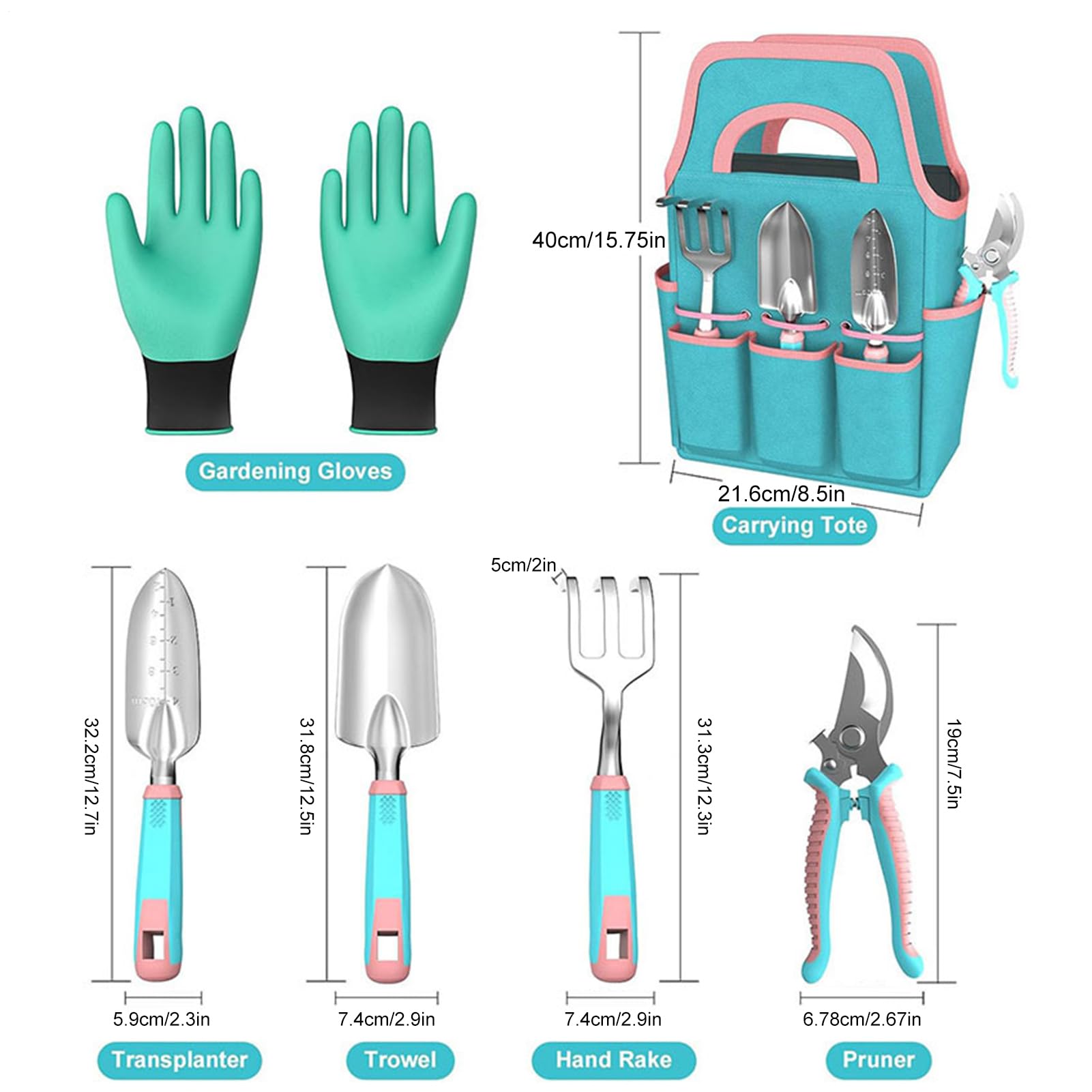 Kit De Herramientas De Jardinería Incluye Palita Rastrillo Tijeras Y | Herramientas de Mano con Bolsa de Transporte Para Jardín Exterior Terraza Balcón E Invernadero