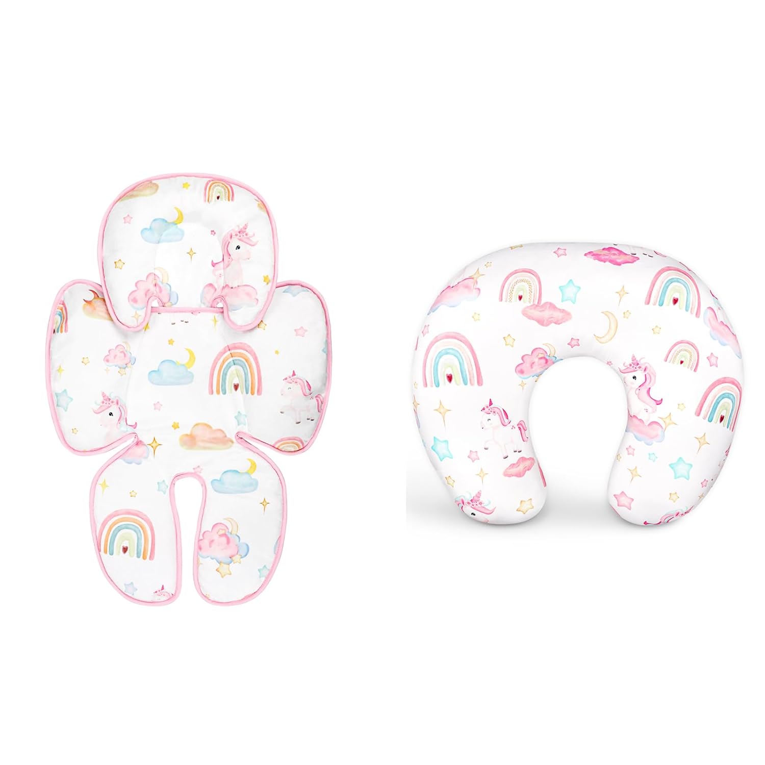 Pack of Unicorn Infant Car Seat Insert and Nursing Pillow Cover, 2 in 1 Baby Car Seat Head Support, Newborn Feeding Pillow Cover for Girls Boys