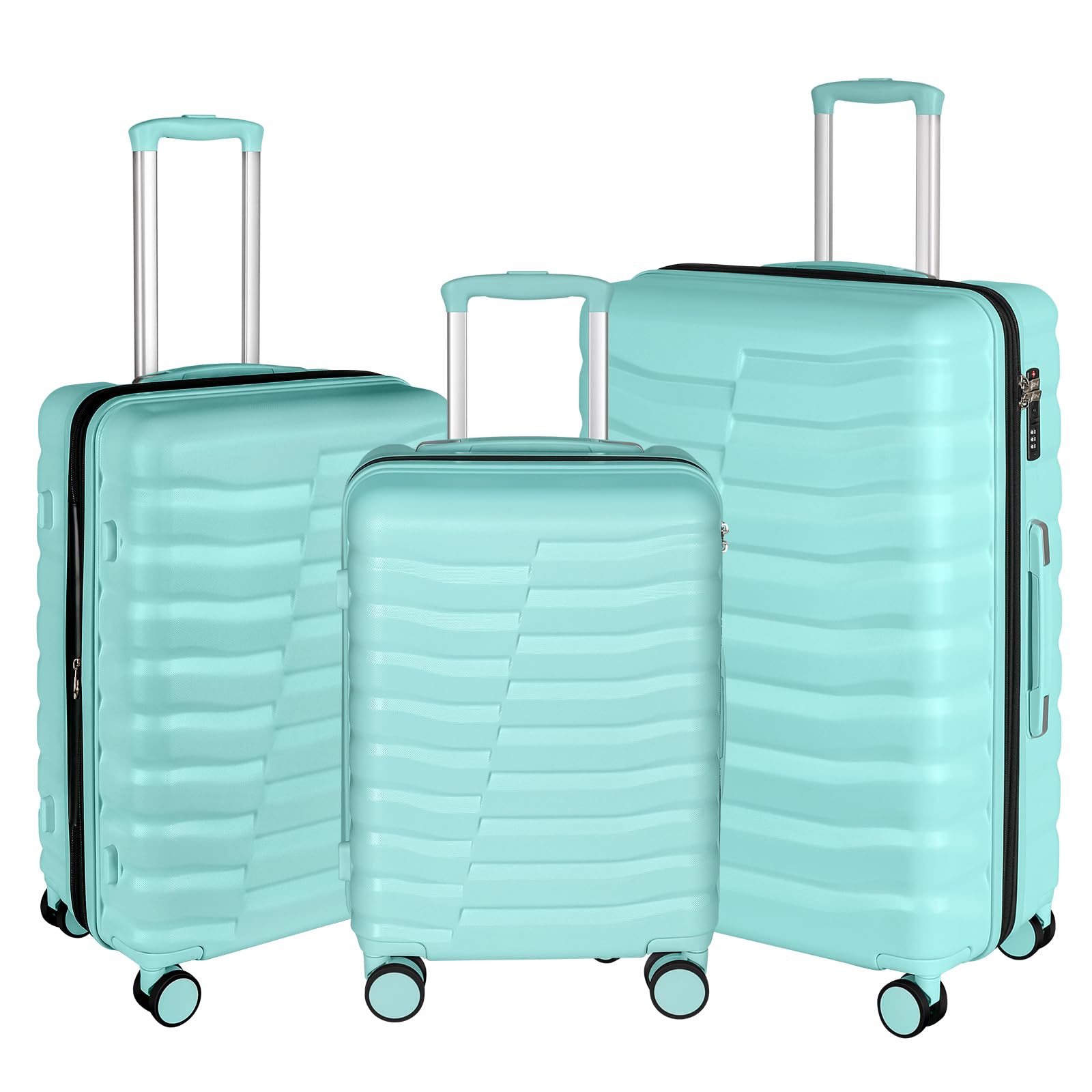WireHot Lightweight Luggage with Spinner Wheels & YKK Zipper, 3-Piece Suitcase ABS+PC Hardside Hard Shell Luggage Set with TSA Lock, Light Mint Green