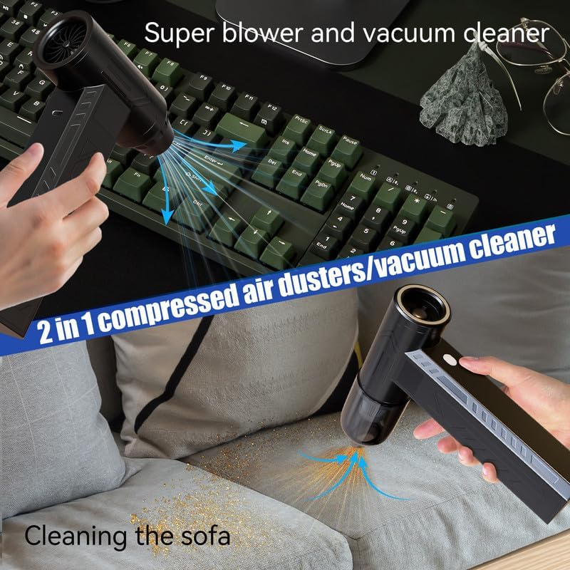 Compressed Air Duster 480000RPM Electric Air Duster Variable Speed 580G 4 Gear Adjustable Rechargeable Cordless Jet Dry Blower Turbo Fan Dryer Cleaning Air Blower Mini Car Vacuum Cleaner Black Knight