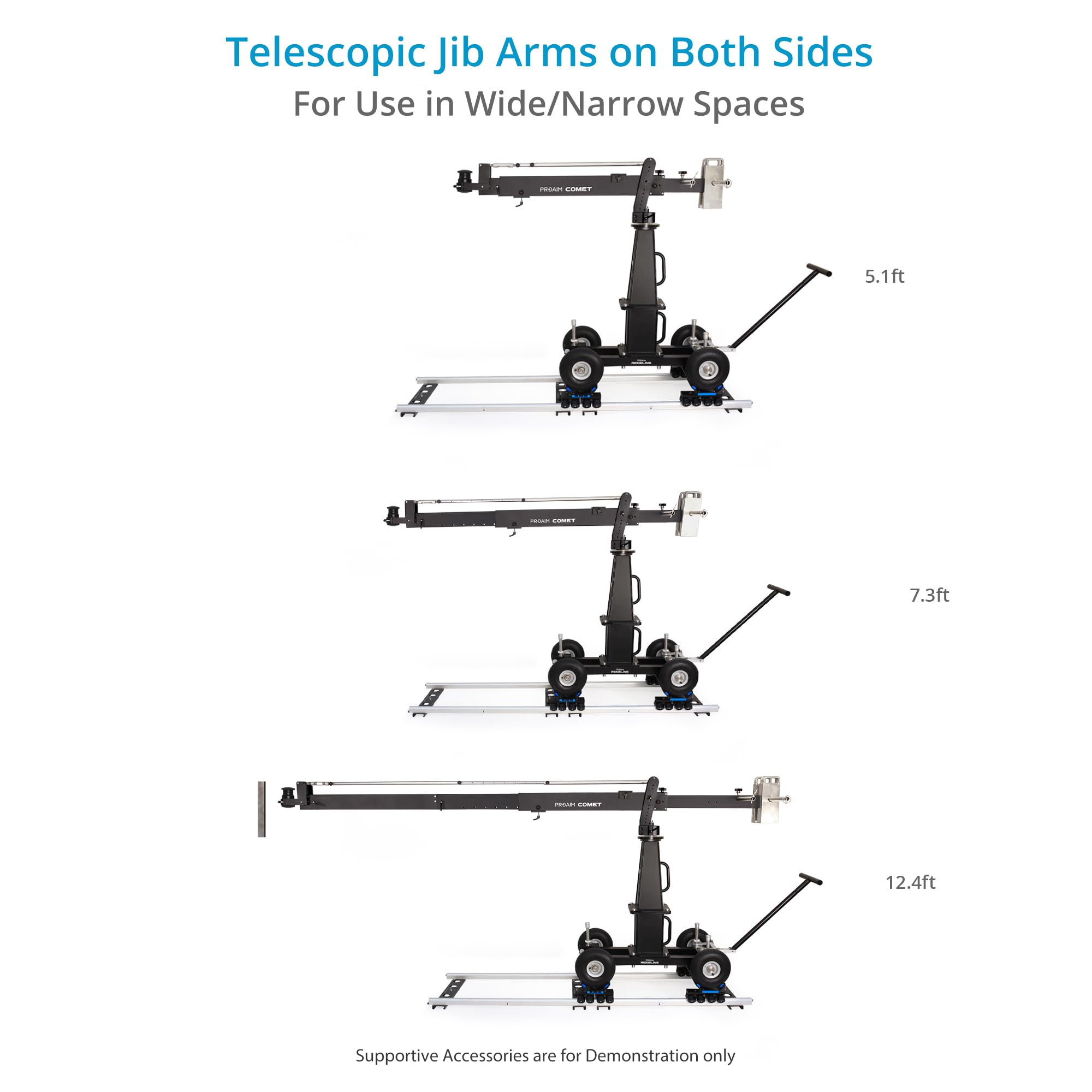 Grúa PROAIM Comet 12ft telescópica Heavy-Duty Euro/Elemac, 80 kg | Grúa de cine hasta 10,5 ft; extensión 3,4 ft con giro e inclinación bloqueables y montaje sin herramientas
