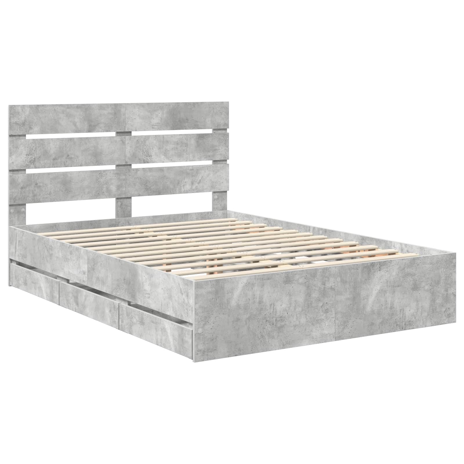 Cadre de lit avec tête de lit gris béton, 160 x 200 cm, en bois d'ingénieur, cadre de lit stable avec compartiments de rangement intégrés, moderne, pour un sommeil confortable
