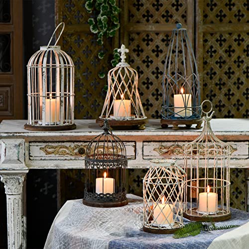 Ho+Me Farmhouse Large Lanterns Decorative Outdoor Tall 18 Inch, Rustic Teal Hurricane Candle Holders For Pillar Candles, Shabby Chic Turquoise Wedding Decor Indoor Fireplace #TOP2